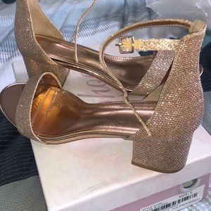 Sparkly rose gold chunky heel sandal